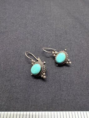 Vintage Sterling Silver Turquoise Drop Earrings Mexico Boho Chic 925 Jewelry